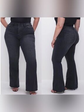 Good American Always Fits Good Legs Flare Jeans Plus Size 28-32 Faded Black NEW